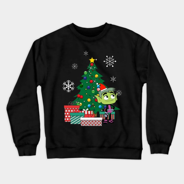 Teen Titans Beast Boy Around The Christmas Tree Crewneck Sweatshirt by squids_art